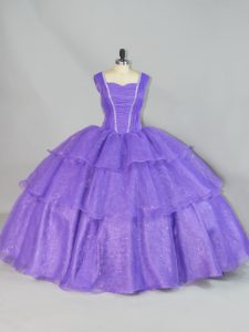 Beading and Ruffled Layers 15 Quinceanera Dress Lavender Lace Up Sleeveless Floor Length