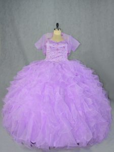 Lavender Side Zipper Sweetheart Beading and Ruffles Ball Gown Prom Dress Organza Sleeveless