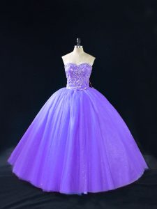 Sweet Lavender Ball Gown Prom Dress For with Beading Sweetheart Sleeveless Lace Up