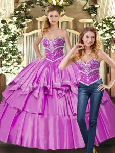 Lilac Sleeveless Beading Floor Length 15th Birthday Dress