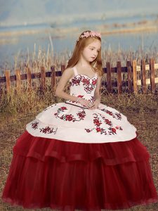 Red Sleeveless Tulle Lace Up Little Girls Pageant Gowns for Party and Wedding Party