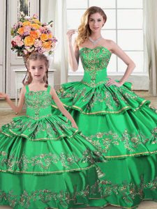 Green Mermaid Sweetheart Sleeveless Floor Length Lace Up Ruffled Layers Quinceanera Dress