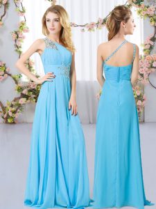 Sexy Aqua Blue Zipper Quinceanera Dama Dress Beading Sleeveless Floor Length