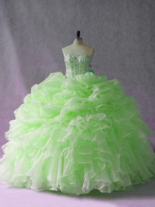 Dazzling Yellow Green Ball Gowns Beading and Ruffles and Pick Ups Sweet 16 Quinceanera Dress Lace Up Organza Sleeveless