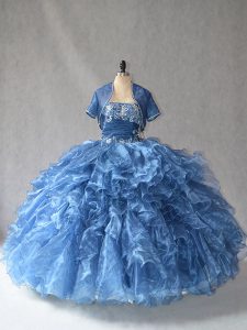 Comfortable Blue Sweetheart Neckline Beading and Ruffles Quinceanera Gowns Sleeveless Side Zipper