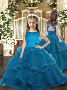 Teal Sleeveless Ruffled Layers Floor Length Little Girls Pageant Dress Wholesale
