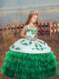 Cheap Straps Sleeveless Organza Little Girl Pageant Dress Embroidery and Ruffled Layers Lace Up