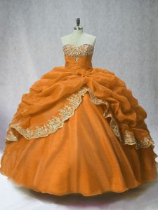 Brown Ball Gowns Organza Sweetheart Sleeveless Beading and Appliques and Pick Ups Floor Length Lace Up Quinceanera Dresses