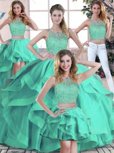 Sleeveless Beading and Ruffles Zipper Ball Gown Prom Dress