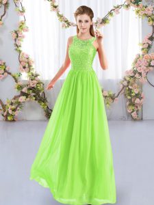 Captivating Scoop Sleeveless Damas Dress Floor Length Lace Yellow Green Chiffon