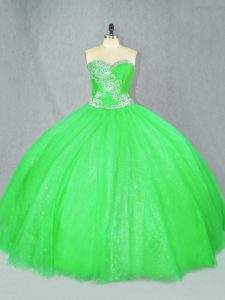 Dazzling Sweetheart Sleeveless Tulle Sweet 16 Dresses Beading Lace Up