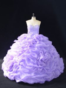 Free and Easy Lavender Lace Up Sweetheart Beading and Pick Ups and Hand Made Flower Quince Ball Gowns Organza Sleeveless