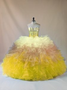 Noble Floor Length Multi-color Quinceanera Gown Organza Sleeveless Beading and Ruffles