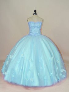 Sleeveless Lace Up Floor Length Beading and Hand Made Flower Sweet 16 Dress