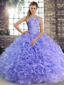 Ball Gowns Quinceanera Dress Lavender Scoop Fabric With Rolling Flowers Sleeveless Floor Length Lace Up