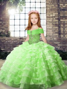 Straps Sleeveless Little Girls Pageant Dress Wholesale Floor Length Beading and Ruffled Layers Organza