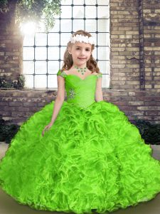 Sleeveless Beading and Ruffles Floor Length Little Girl Pageant Gowns