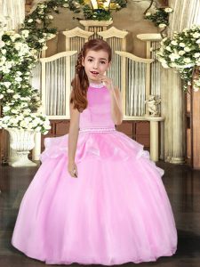 Fantastic Lilac Sleeveless Organza Backless Girls Pageant Dresses for Party and Sweet 16 and Wedding Party