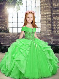 Floor Length Lace Up Little Girl Pageant Gowns for Party and Wedding Party with Beading and Ruffles