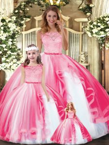 Modern Floor Length Ball Gowns Sleeveless Hot Pink Quinceanera Dress Clasp Handle
