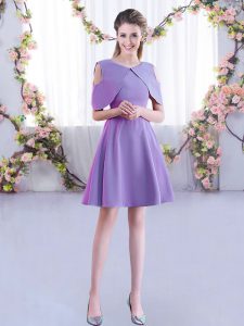Superior Lavender Scoop Neckline Ruching Quinceanera Court of Honor Dress Half Sleeves Zipper