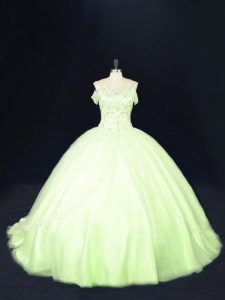 Sleeveless Court Train Beading Lace Up Vestidos de Quinceanera