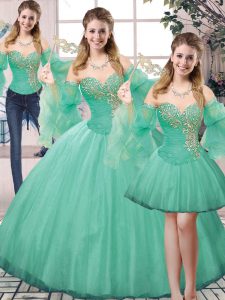 Hot Sale Floor Length Ball Gowns Sleeveless Turquoise Sweet 16 Dress Lace Up