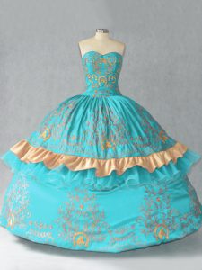 Exquisite Aqua Blue Sleeveless Satin and Organza Lace Up Sweet 16 Dress for Sweet 16 and Quinceanera