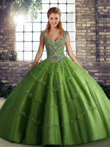 Wonderful Straps Sleeveless Lace Up Vestidos de Quinceanera Green Tulle