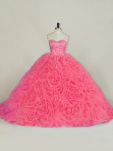 Fabric With Rolling Flowers Sleeveless Quinceanera Gowns Court Train and Beading and Ruffles