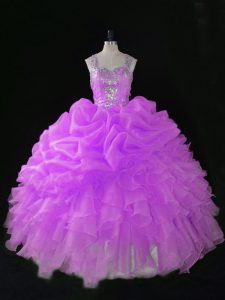 Sweet Lilac Sleeveless Sequins and Pick Ups Floor Length Quinceanera Dress