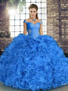 Stylish Floor Length Ball Gowns Sleeveless Blue Sweet 16 Dress Lace Up