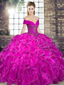 Glamorous Sleeveless Beading and Ruffles Lace Up 15th Birthday Dress