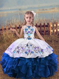 Organza Sleeveless Floor Length Little Girl Pageant Gowns and Embroidery and Ruffles