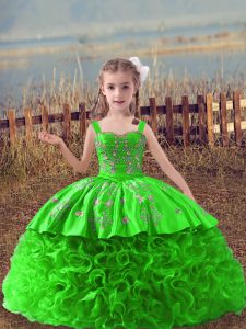 Glorious Straps Sleeveless Sweep Train Lace Up Little Girls Pageant Dress Wholesale Fabric With Rolling Flowers