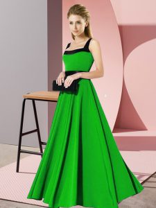 Unique Green Empire Chiffon Square Sleeveless Belt Floor Length Zipper Quinceanera Court Dresses