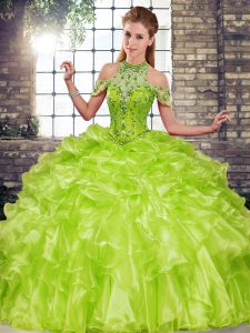 Organza Sleeveless Floor Length 15th Birthday Dress and Beading and Ruffles