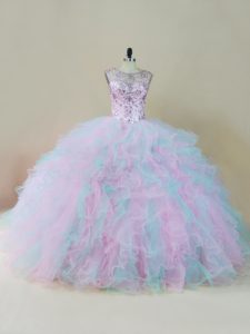 Eye-catching Multi-color Scoop Neckline Beading and Ruffles Ball Gown Prom Dress Sleeveless Lace Up