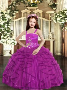Fuchsia Sleeveless Beading and Ruffles Floor Length Child Pageant Dress