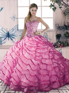 Floor Length Ball Gowns Sleeveless Pink 15th Birthday Dress Lace Up