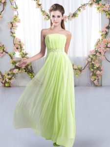 Customized Yellow Green Sleeveless Chiffon Sweep Train Lace Up Quinceanera Court Dresses for Wedding Party