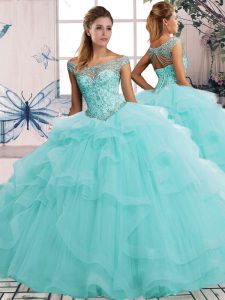 Sleeveless Lace Up Floor Length Beading and Ruffles Sweet 16 Quinceanera Dress