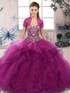 New Style Floor Length Ball Gowns Sleeveless Fuchsia Sweet 16 Quinceanera Dress Lace Up