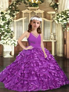 Sleeveless Zipper Floor Length Ruffles and Ruching Little Girl Pageant Dress