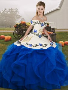 Tulle Sleeveless Floor Length 15 Quinceanera Dress and Embroidery and Ruffles