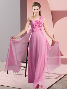 Beautiful Rose Pink Chiffon Lace Up Vestidos de Damas Sleeveless Floor Length Hand Made Flower