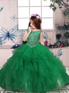 Charming Floor Length Green Pageant Gowns For Girls Organza Sleeveless Beading and Ruffles