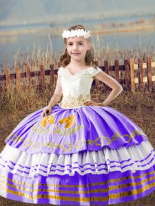 Adorable Lavender Lace Up Child Pageant Dress Embroidery Sleeveless Floor Length