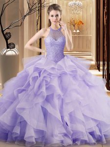 Ball Gowns Sleeveless Lavender Quinceanera Dresses Sweep Train Lace Up