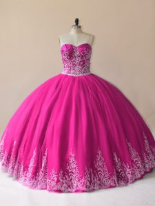 New Arrival Floor Length Ball Gowns Sleeveless Fuchsia Quince Ball Gowns Lace Up